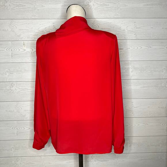 80’s VTG Tess Paris/Milano red high neck blouse Size 12 - Picture 2 of 6